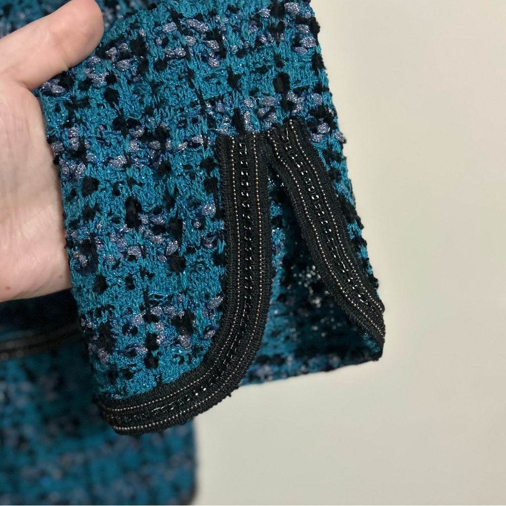 St. John Collection Teal Bouclé Black-Trimmed Jacket - Picture 5 of 10